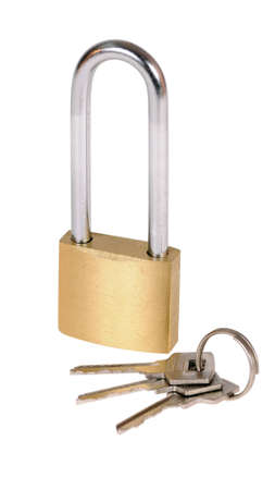 padlock with keys isolated on white backgroundの写真素材