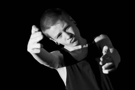 It is black a white portrait of the teenagerの写真素材