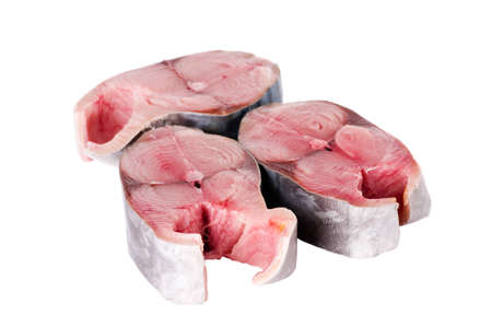 Stakes from a tuna isolated on white backgroundの写真素材