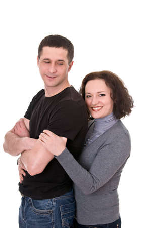 smiling couple isolated on white backgroundの写真素材