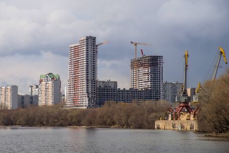 Unfinished Building at Construction Site, view from  Moscow river.の写真素材