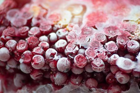 Frozen berries, black currant, red currant, raspberry top view. Macro.の写真素材