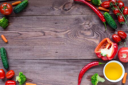Delicious Assorted fresh vegetable, tomato, cucumber, pepper, carrot - healthy food, diet or cooking concept.の写真素材