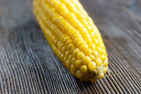 Fresh corn on cobs on rustic wooden table, closeup.の写真素材