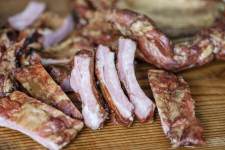 Fresh pork ribs, meat marinated and prepared for roast