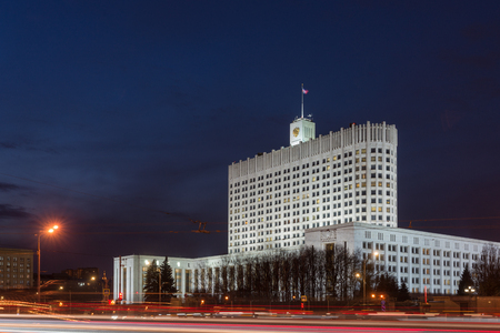 Russia Moscow, The Russian Government of spring night, traffic lightsのeditorial素材
