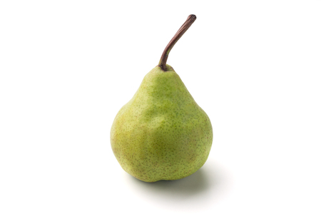 Studio shot of fresh green natural packham pear isolated on whiteの写真素材