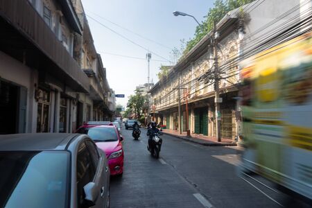 Bangkok, Thailand - February 14 2019 : Car on the street in china town district. Low traffic.