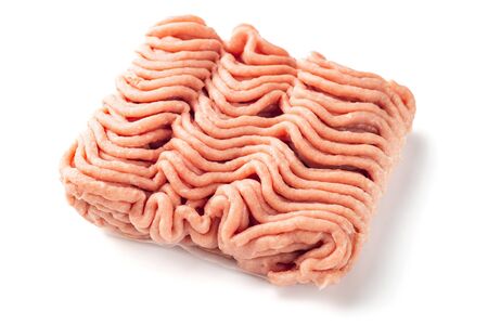 Minced turkey meat on a white backgroundの写真素材