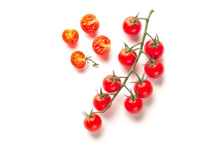 Ð¡herry tomatoes with slice t isolated on white background.の写真素材