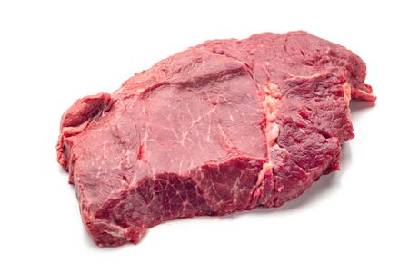 Clean very fresh raw casserole beef steak isolated on white background.の写真素材