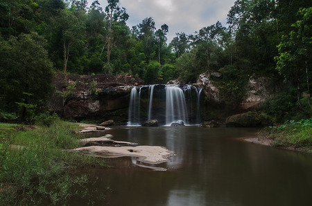 Chattrakan Waterfall in Thailand water fall in deep forest at border of Phitsanulok province Thailand .の写真素材