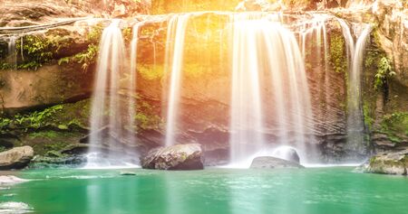 Chattrakan Waterfall in Thailand water fall in deep forest at border of Phitsanulok province Thailand : soft focusの写真素材