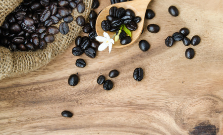 Studio Shot of Coffee Beans in a Bagの写真素材