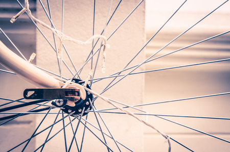 close up of bicycle wheels prosecc in vintage retro styleの写真素材