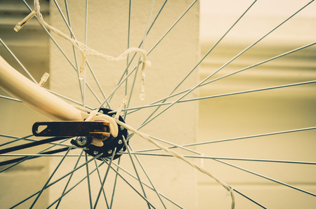 close up of bicycle wheels prosecc in vintage retro styleの写真素材