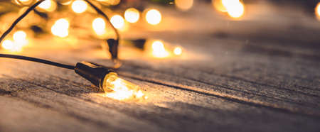christmas light decor on wood background