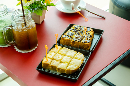 toast butter with chocolate  toppingの写真素材