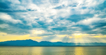 light of god in to mountain with best sky and cloudの写真素材