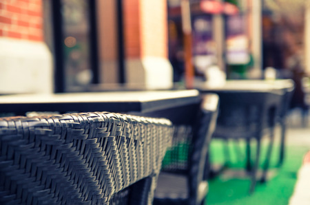 vintage rattan chair font of coffee shopの写真素材
