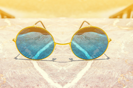 fashion sunglasses. Sunglasses with mirror lenses.の写真素材