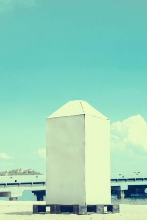 sign pole and blue sky with cloudsの写真素材