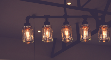 Lighting bulb decor in shop , vintageの写真素材