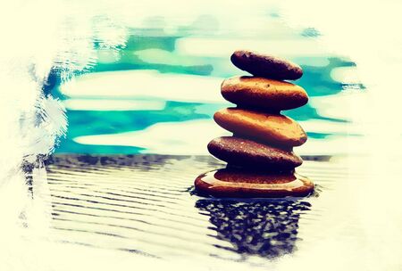 water color Spa still life with water and zen stone in a serenity poolの写真素材