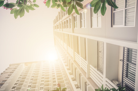 modern building with white cloud vintage tone