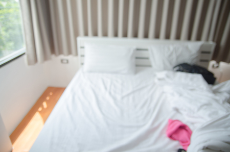 defocus blur abstract background of modern bedroom interiorの写真素材