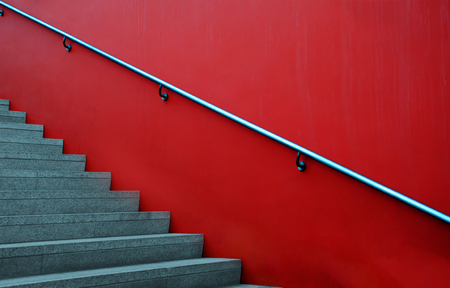 Modern stair case interior with colorful wallの写真素材