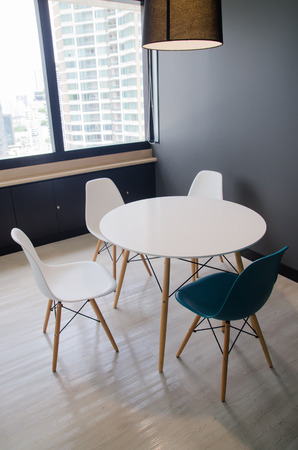 wooden table and chair in meeting room の写真素材