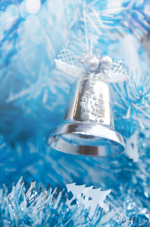 white christmas tree with ball ornament decoration on tree , copyspace for banner text or greetingの写真素材