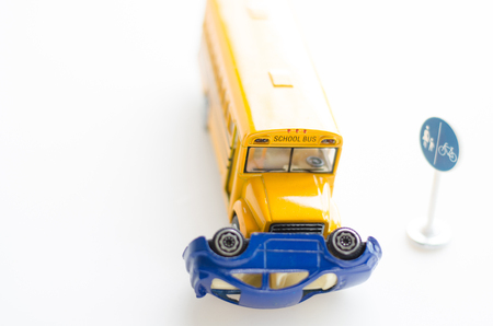 Classic fifties scale model toy cars accident on the road.の写真素材