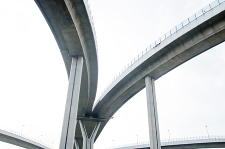 Elevated expressway . The curve of suspension bridge Large elevated traffic highway in Bangkok, Thailand.の写真素材
