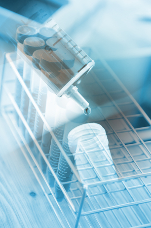 Vacutainer or test tube in lab on table の写真素材