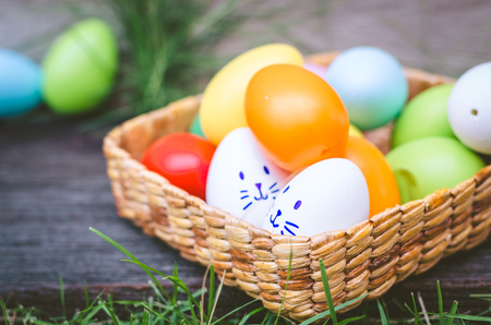Easter eggs on green grass. Spring holidays conceptの写真素材