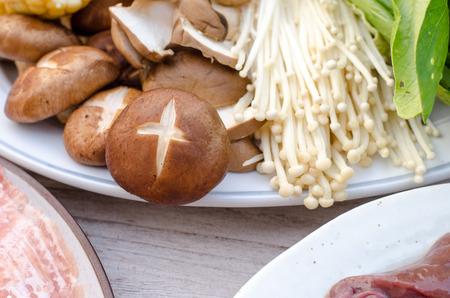 Shabu-shabu series - beef slices and vegetableの写真素材