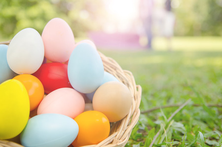 Easter eggs on green grass. Spring holidays conceptの写真素材