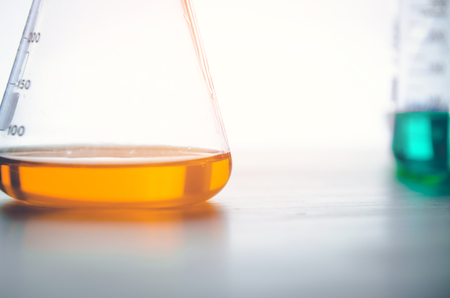 Vacutainer or test tube in lab on tableの写真素材