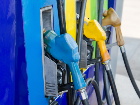 gas station being filled with fuelの写真素材