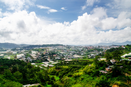 Dalat city, Vietnam, View of many houses from hill, The architecture of Dalat, Cityscape, Panorama landscape. a Lat (Dalat) is famous for its wide variety of flowers, vegetables and fruit.の写真素材