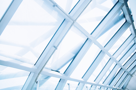 Transparent glass ceiling subway station , Airport ,Modern Building  with curving roof and glass steel column.の写真素材