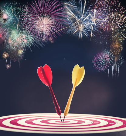 target dart pin on center 10 point dartboard  Marketing concept.の写真素材