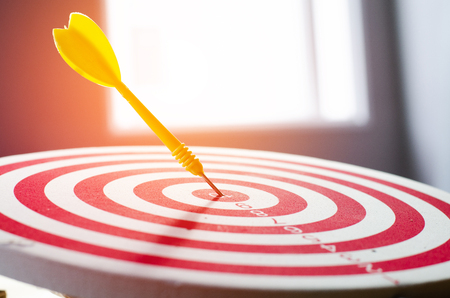 target dart pin on center 10 point dartboard  Marketing concept.の写真素材