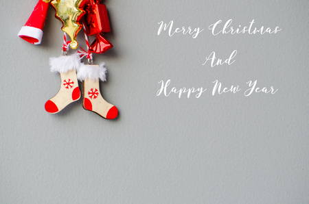 red wood sock ornament christmas with grung background の写真素材
