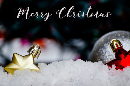 red christmas ball ornament decoration on tree , copyspace for banner text or greeting