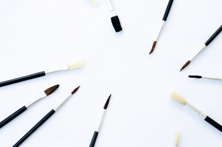 Set of brushes for painting, isolated on whiteの写真素材