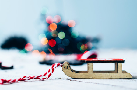 Snowbound Santa's sled with christmas orament , christmas backgroundの写真素材
