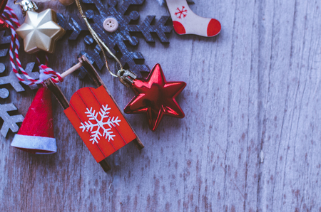 Christmas background decoration on  wooden boardの写真素材